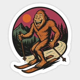 Bigfoot Skiing Retro Mountain Sticker